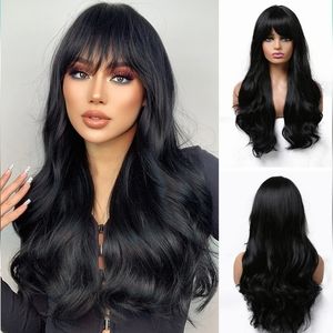 Wavy Black Wig Synthetic Hair Heat Resistant